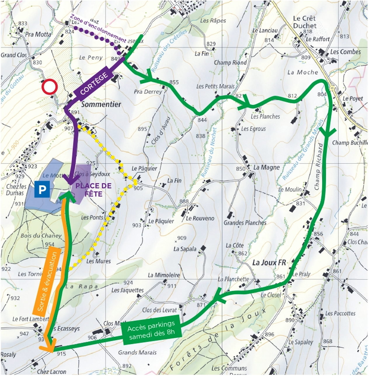 Plan du parcours du cortège du Giron de Sommentier 2026